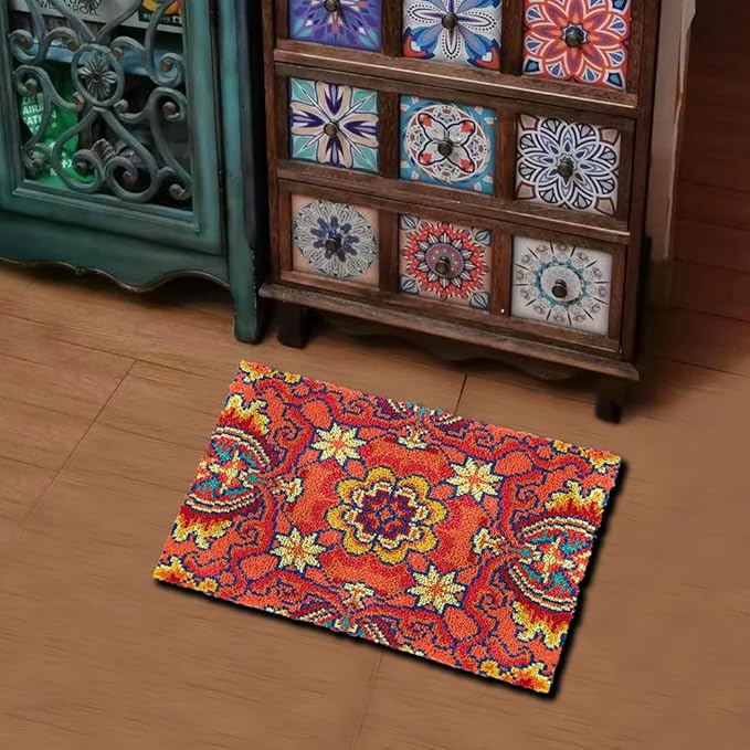 Latch Hook Kits for Adults, Pre-Printed Handmade Rug Crochet Yarns DIY Door Mat Kits for Home Decor Festival Gift 23.6"X15.8" (Flower-F)