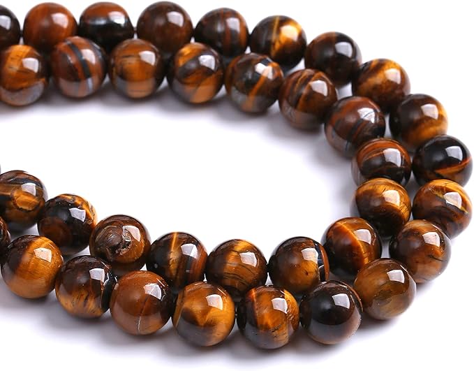75PCS 10MM Natural Stone Yellow Tiger Eye Stone with Iron Mine Beads for Jewelry Making DIY Bracelet