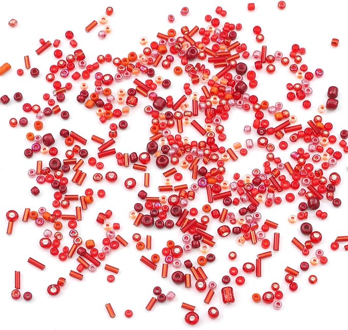 15 Color 4mm Small Assorted Glass Seed Beads,3mm Bugle Beads Friendship Bracelet Kit,2mm Tiny Tube Bead for Jewelry Making(Red)