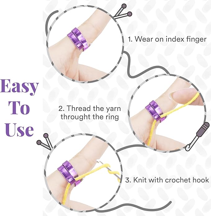 Crochet Tension Ring For Finger, Left & Right Handed Yarn Ring, Birthday Crochet Gifts For Crocheters, Knitters, Mother's Day Gifts For Mom, Grandma (Size 7-10, Turquoise)