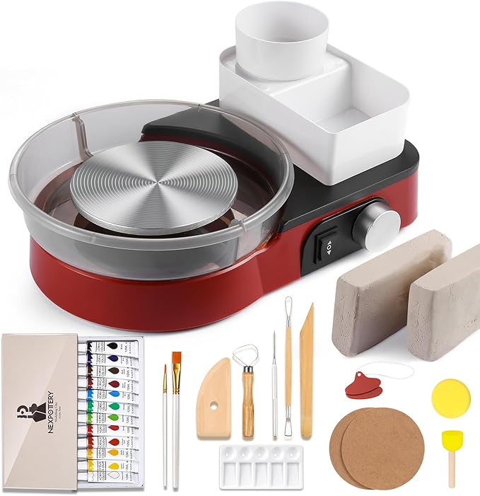 Pottery Wheel for Kids and Beginners - Complete Pottery Set with 6" Turntable with Two-Way Rotation, 2.2lb Clay, Art Supplies Sculpting Tools, Craft Gifts for Teens Kids Adults (Red)
