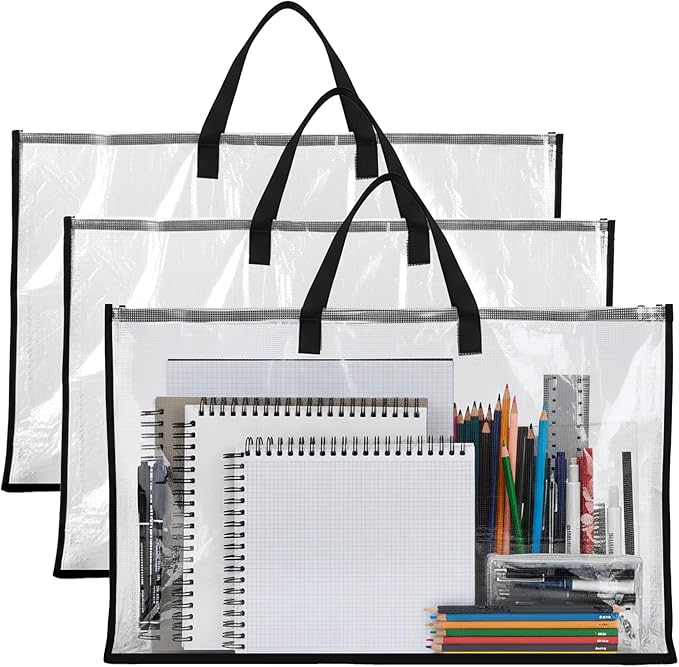 3 Pcs Art Portfolio Case, 23 x 35.4 Inch Transparent Poster Storage Bags with Zipper and Handle Large Portfolio Folder for Artwork, Painting, Poster, Test Paper for School, Home