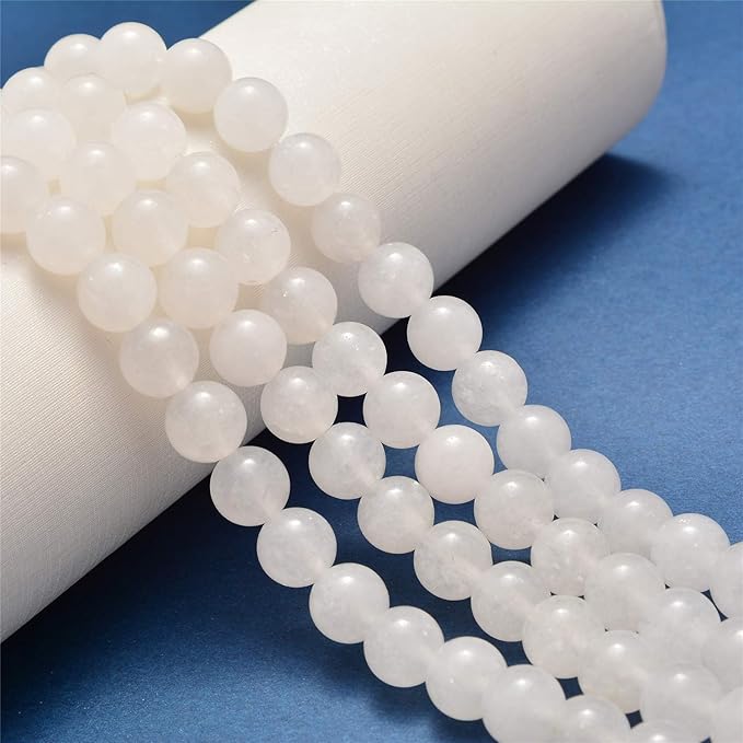 NCB 200pcs 6mm White Jade Loose Beads for Jewelry Making, Natural Semi Precious Beads Round Smooth Gemstones Spacer Beads Charms for Necklaces Bracelets (White Jade, 6mm 200Beads)