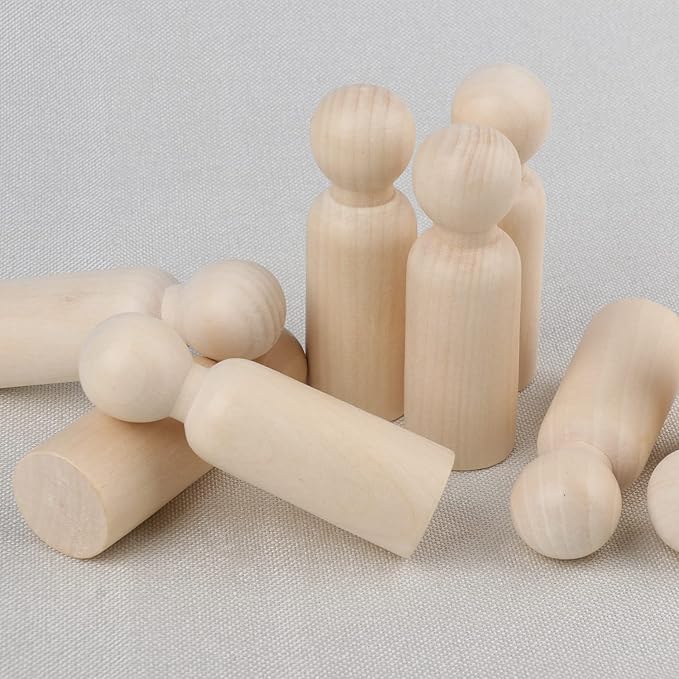 Wooden Peg People, 3.5 Inch 60 Pieces, Peg Dolls Unfinished in Standardization Sizes, Perfect for DIY Art and Craft, Painting, Dollhouse Design, Table Setting
