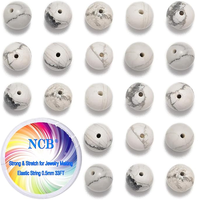 NCB 100pcs Original Natural Stone Beads Gemstone Round Loose Beads 6mm Genuine Real Stone Energy Beads for DIY Jewelry Making, Stretch Unisex (White Howlite, 6mm 100Beads)