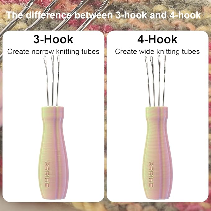 RSRIHE 4 Latch Hook Cord Knitting Tool, Cordy Icord Maker Tools, Crochet Tool for Binding-Off or Edging on Knitting Projects,Crochet Hook with Latch-Hook