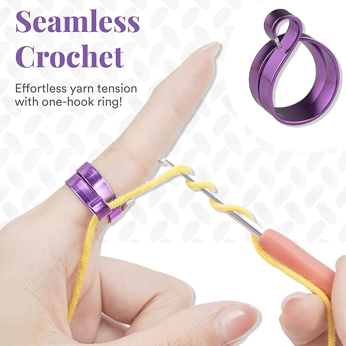 Crochet Tension Ring For Finger, Left & Right Handed Yarn Ring, Birthday Crochet Gifts For Crocheters, Knitters, Mother's Day Gifts For Mom, Grandma (Size 7-10, Turquoise)