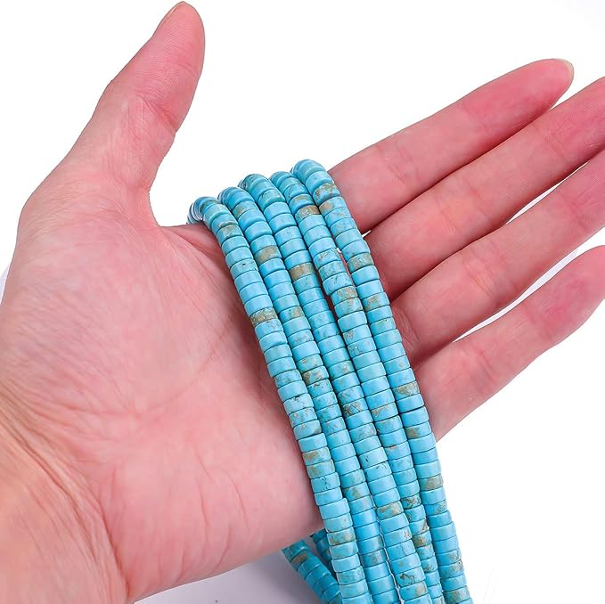 Natural Blue Turquoise Spacer Beads Caps Loose Semi Gemstone for Beading Jewelry Making 6mmx3mm 38cm