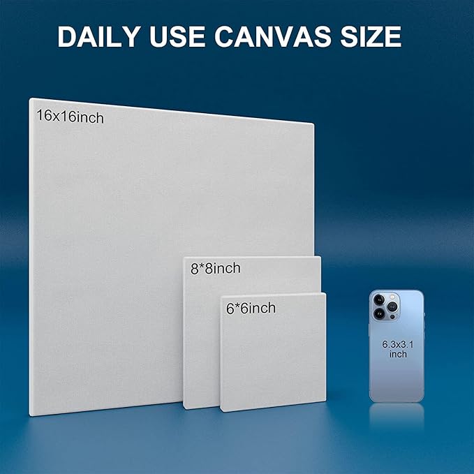 Stretched Canvases for Painting 6x6 Inch 7-Pack, 10 oz Triple Primed Acid-Free 100% Cotton Blank Canvas, Square Canvas for Oil Paint Acrylics Pouring & Wet Art Media, Pour Painting
