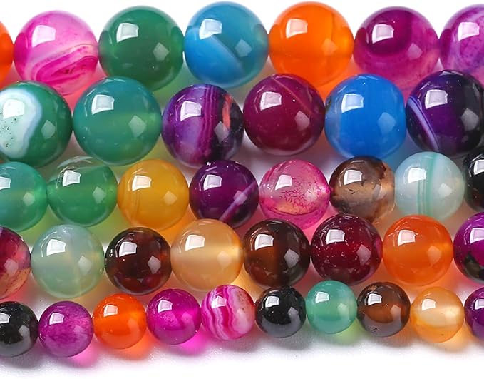 6MM Natural Stone Colorful Stripe Agate Energy Healing Beads Round Loose Beads for Jewelry Making Bracelet 120pcs 2 Strands 32"