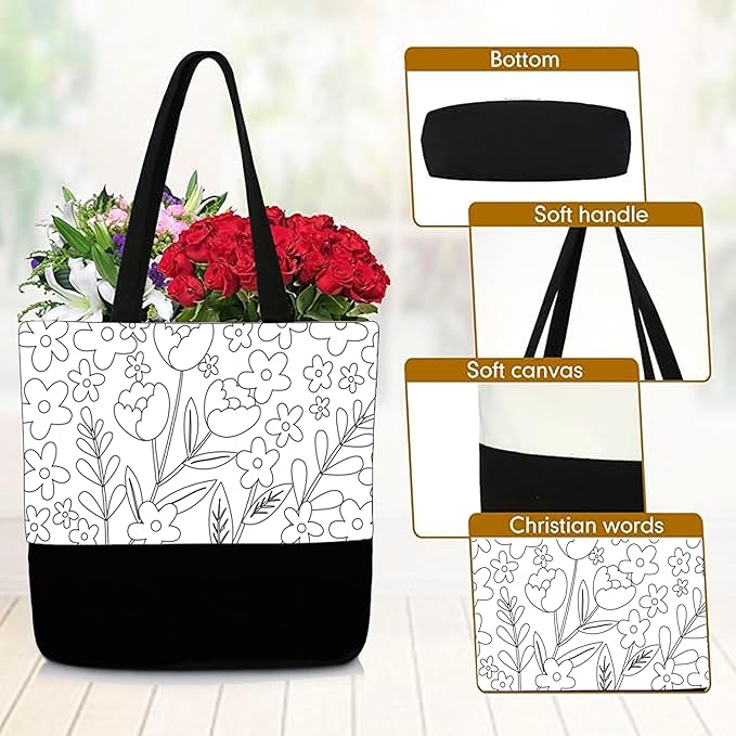 10 Set Pre Drawn Canvas Bags for Women DIY Tote Bags Paint Kit with Paintbrushes, Paints, Apron, Palette for DIY Party