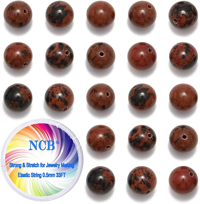 NCB Natural Stone Beads 100pcs 10mm Round Genuine Real Stone Beading Loose Gemstone DIY Charm Smooth Beads for Bracelet Necklace Earrings Jewelry Making (Mahogany Obsidian, 10mm 100Beads)
