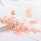 Flower Pearl Fabric Rhinestones Beaded Lace Applique,3D Butterfly Embroidered Lace Patch for Clothes,Dress (Orange)