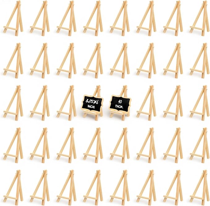 40pcs Wooden Easels Stands for Display 6 Inch Tabletop Art Display Easels Small Desktop Holder Stand Small Easel Stand for Displaying Painting Arts Crafts Canvas Drawing Wedding