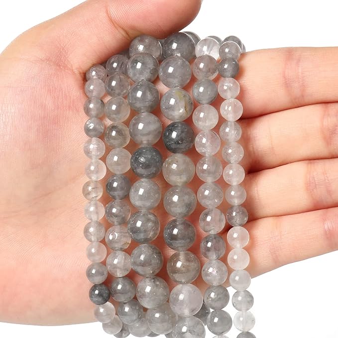 60pcs 6mm Natural Stone Beads Greystone Crystal Beads Energy Crystal Power Gemstone for Jewelry Making, DIY Bracelet Necklace