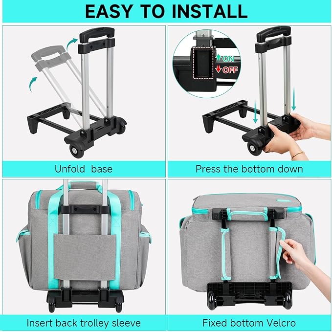 Rolling Craft Bag, Craft Bag with Wheels for Scrapbook Supplies, Large Scrapbook Tote with 15.6'' Laptop Sleeve, Rolling Art Supply Storage for Scrapbooking Tools, Gray