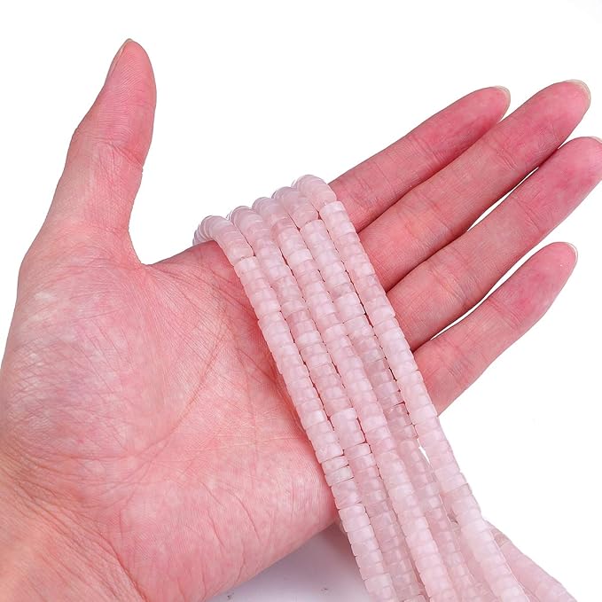 Natural Rose Quarts Crystal Spacer Beads Caps Loose Semi Gemstone for Beading Jewelry Making 6mmx3mm 38cm