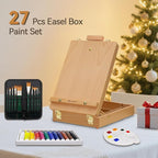 Deluxe Art Supplies 27 Pieces Art Set with Tabletop Easel, 12 Colors Acrylic Paint, 10 Paint Brushes, 3 Canvas Panels, Palettes