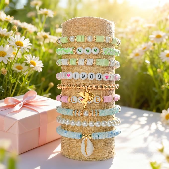 Sunlode Clay Beads Bracelet Making Kit, 3 Boxes 15,000PCS Boho Color with Letter Beads, Charms and Elastic Strings, DIY Jewelry Set for Friendship Bracelets Crafts Gift