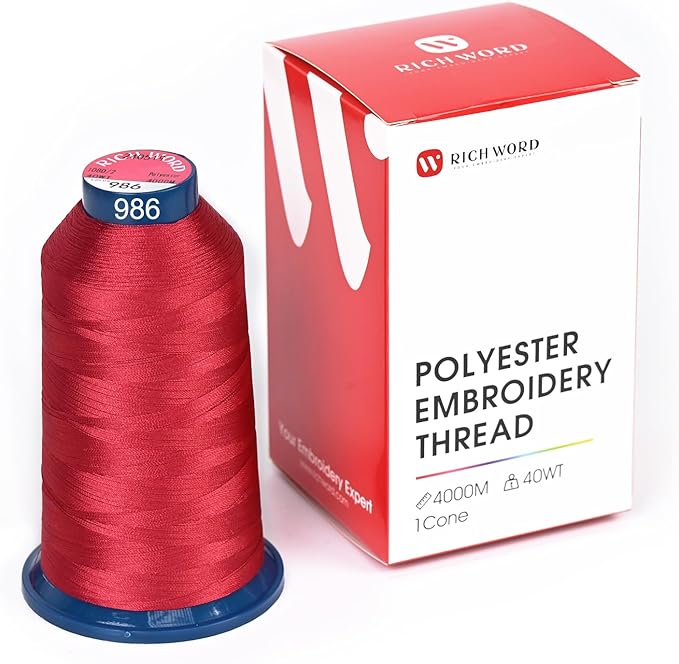 Richword Selected Red Embroidery Thread 4000M(4374Y) 40WT Polyester Thread 100 Colors Selected for Commercial Multi Needles and Single Needle Embroidery Machine 0986