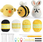 YWQZBHEMO Crochet Kits for Beginners/Experts - All-in-One Learn to Crochet 3 Different Patterns Sets - Chicken, Rabbit, Bee for Adult Starters, Includes Enough Yarns, Hook, Accessories