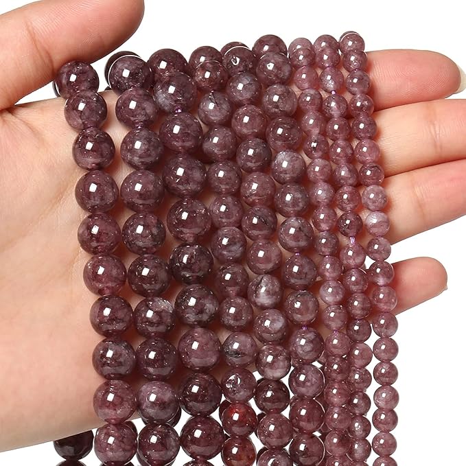45pcs 8mm Natural Stone Beads Lepidolite Beads Crystal Gemstone for Jewelry Making, DIY Bracelet Necklace