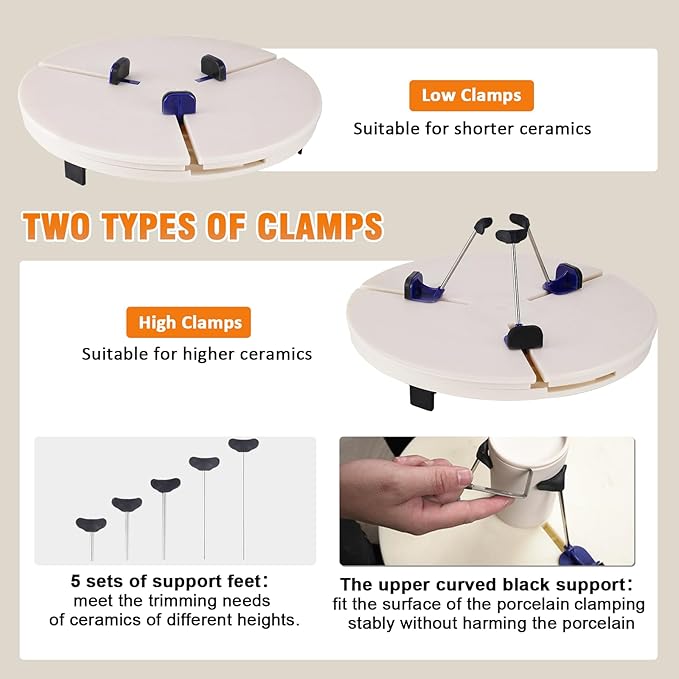 JIAWANSHUN Pottery Machine Turntable Clamp, Adjustable Ceramic Art Repair Tool, Portable Pottery Centering Tool, Ceramic Pottery Trimming Turntable Tools for Ceramic Beginners Professionals