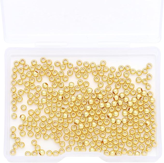 14K Gold Plated Round Spacer Beads 3mm 300pcs for Jewelry Making Findings Non Tarnish