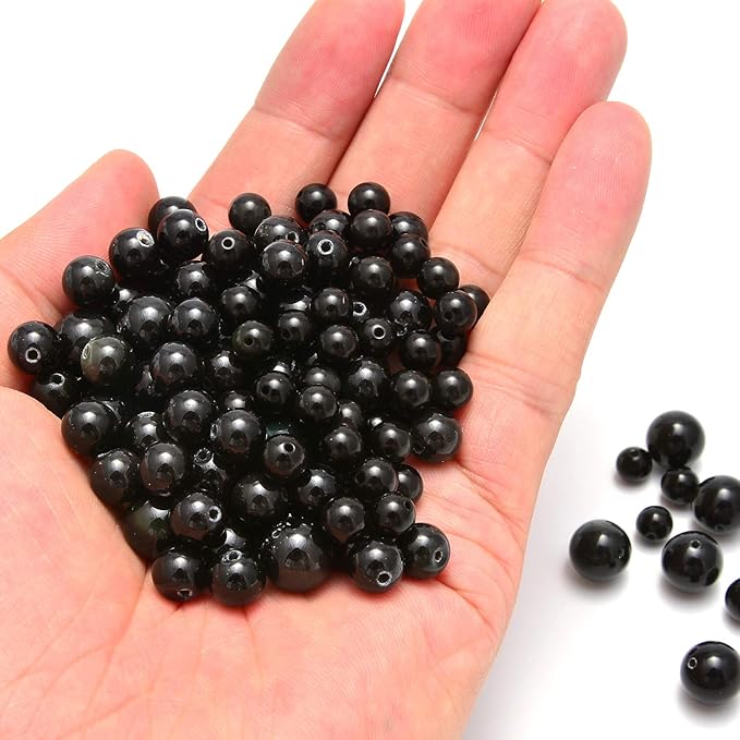 NCB 100pcs Original Natural Stone Beads Gemstone Round Loose Beads 6mm 8mm 10mm (Black Obsidian, 10mm 100Beads)