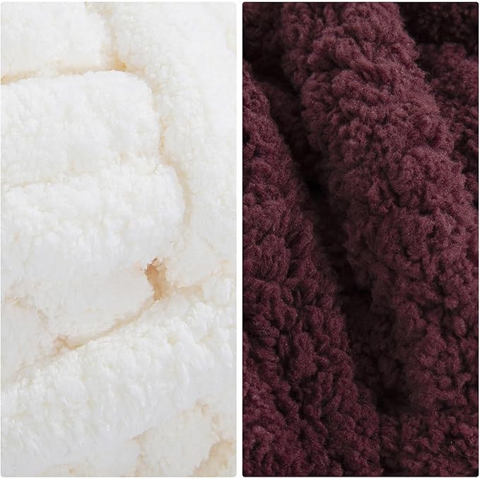 HOMBYS 8 Pack Assorted Chunky Yarn for Crocheting,Super Bulky Large Soft Fluffy Yarn,Plush Fuzzy Yarn,Thick Chenille Yarn for Hand Knitting/Arm Knitting,4 Cream & 4 Wine Red(27yds,8 oz Each Skein)