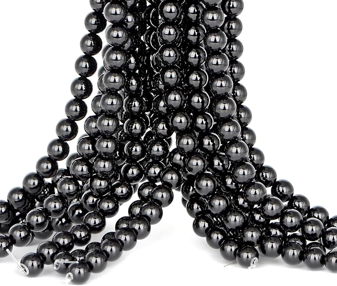 10mm 100pcs Natural Stone Beads Black Onyx Round Genuine Stone Beading Loose Gemstone Hole Size 1mm DIY Charm Smooth Beads for Bracelet Necklace Earrings (Black Onyx 10mm)