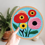 BEUNITONE 2PCS Bohemian Flower Punch Needle Kit for Adults Beginners, Complete Craft Kit Needlepoint Kits for Adults with Hoop, Punch Needle Starter Craft Set for Cloth Festival Gift and Home Decor