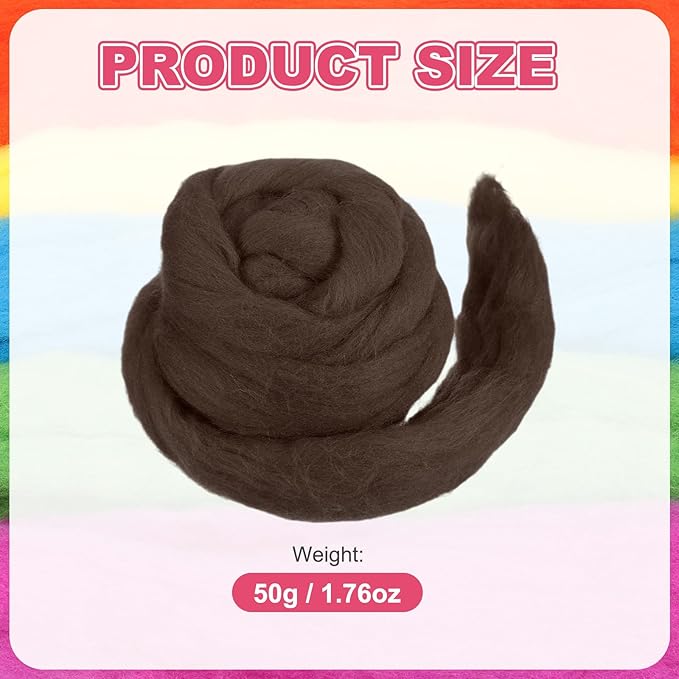 MECCANIXITY Wool Roving Yarn Soft Felting Wool 50g/1.76oz Pure Chunky Roving Yarn for Needle Felting Knitting Blanket Spinning Weaving Art DIY Craft Dark Coffee