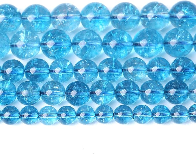 4mm 86PCS Blue Crystal Crackle Quartz Stone Spacer Round Loose Beads for Jewelry Making DIY Bracelet 15 inches Strand