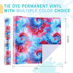 Tintnut Tie Dye Permanent Vinyl Roll - 12 inch x 5ft, Seamless Blue Red Adhesive Vinyl, Interesting Swirl Pattern Self Sticker Water Proofing for Home Decor