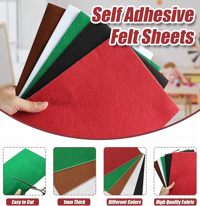 10 Pack Self Adhesive Felt Sheets - Black Felt Fabric with Adhesive Backing - Peel and Stick Felt Sheet for Arts Crafts DIY and Decorations - A4 Size(8" x 12")