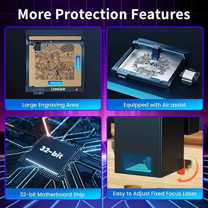 Longer B1 20W Laser Engraver, 24000mW Output Laser Cutter Machine with Auto Air Assist, Engraving Area 17.72"x17.32", DIY Laser Engraver for Wood and Metal,Engraving Speed of 36000 mm/min