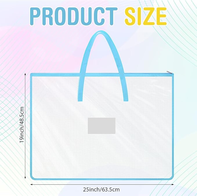 5 Pcs Pastel Art Portfolio Bags 19 x 25 Inch Transparent Artwork Storage Case with Handle and Zipper Mesh Folder Organizers for Bulletin Boards Paintings Scrapbooks Posters, 5 Colors