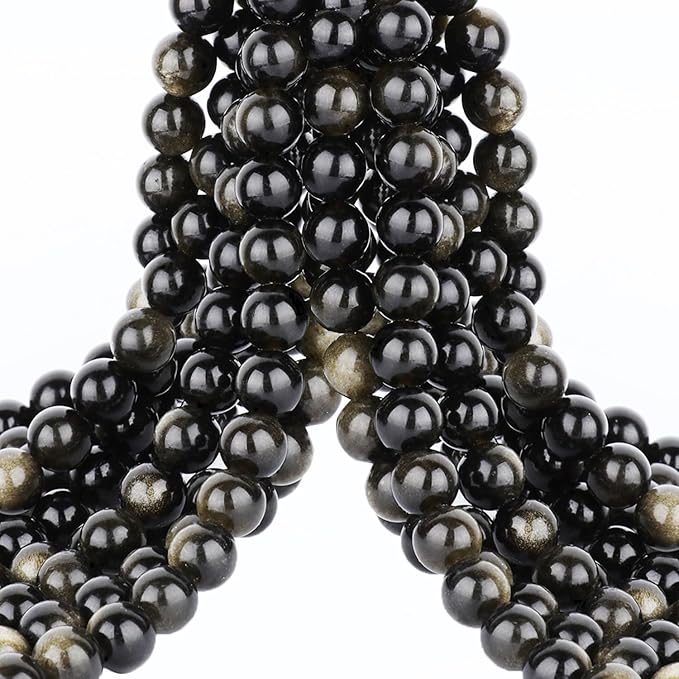 Natural Stone Beads Golden Obsidian Round Beads Round Genuine Stone Beading Loose Gemstone Hole Size 1mm DIY Charm Smooth Beads for Bracelets Necklaces Earrings 6mm 200pcs (Golden Obsidian 6mm)