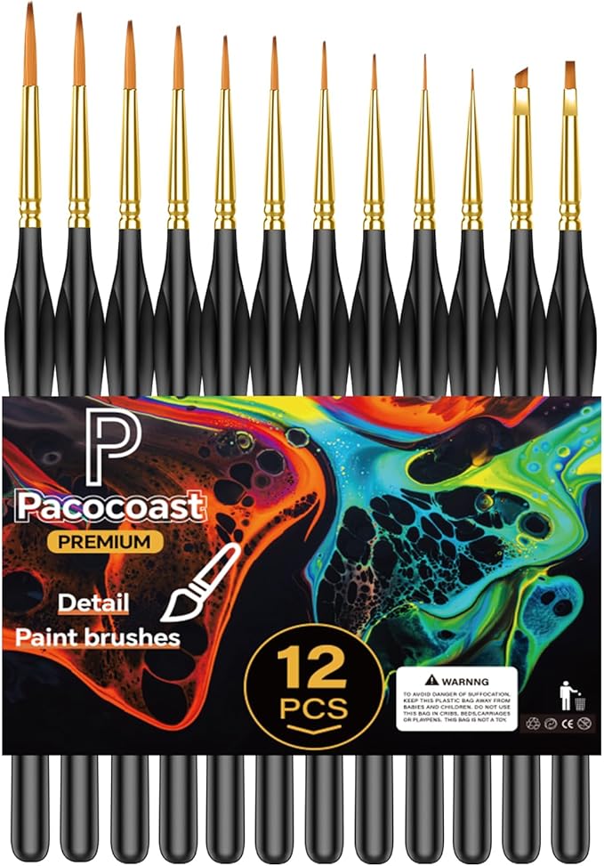 Detail Paint Brushes Set, 12PC Miniature Brushes for Fine Detailing & Art Painting, Small Tiny Paint Brush Perfect for Acrylic, Paint by Number, Craft, Models (Black)