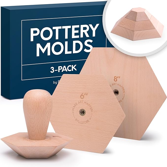 Byllstore 3-Pack Hexagonal Pottery Molds | Create Bowls & Plates | 4″, 6″ & 8″ Ceramic Tops | Interchangeable Handle