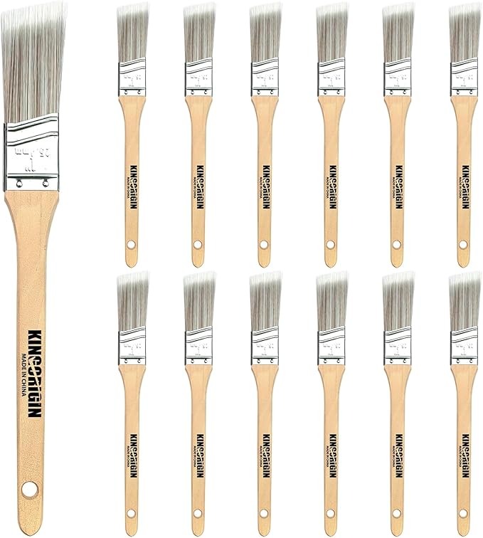 1 Inch Angled Paint Brushes - 12 Pack, Paint Brush Set with Ultra-Dense Soft Bristles for Smooth Finish, Trim & Detail Work - Edge Painting Tool