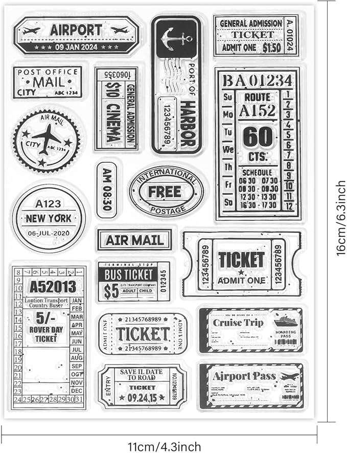 GLOBLELAND Vintage Travel Tickets Clear Stamps for Cards Making Retro Journey Postage Clear Stamp Seals 5.83x8.27inch Transparent Stamps for DIY Scrapbooking Photo Album Journal Home Decoration