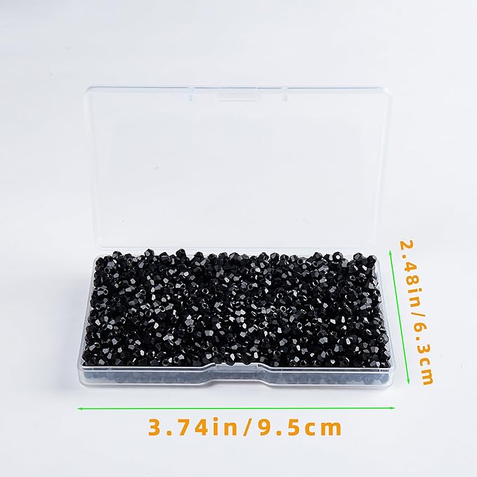 1200pcs Black 3mm Bicone Crystal Beads for Jewelry Making – Small Faceted Glass Beads for Bracelets, Earrings, Loc Sprinkles, DIY Crafts