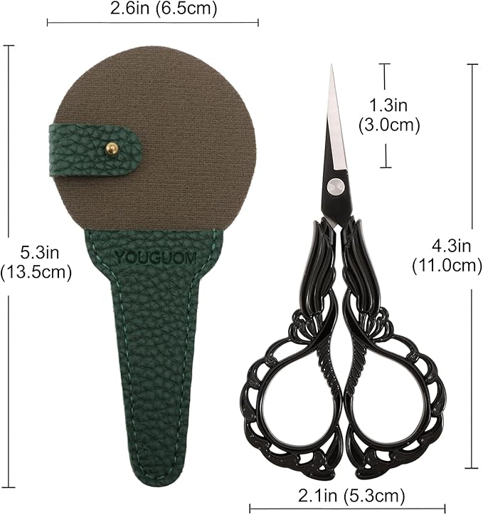 Sewing Embroidery Scissors with Case Sharp Tip Detail Scissor for Thread Yarn Cross Stitch Crafts Artwork Needlepoint Cutting Knitting Shears Black