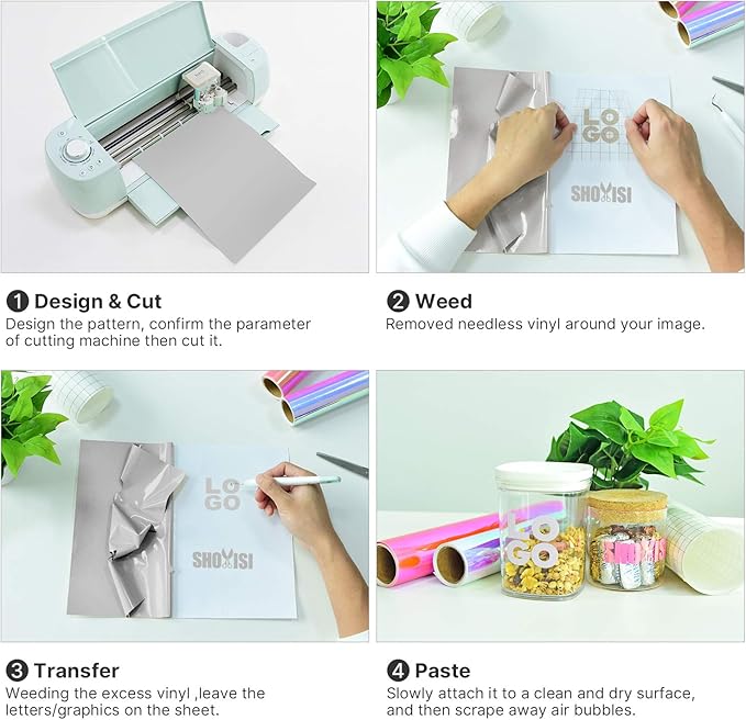 Permanent Vinyl,Matte Metallic Craft Adhesive Vinyl 12" x 10" - 21 Sheets,7 Colors (Metal Gold, Satin Metal Silver, Satin Rose Gold, Spectrum Silver)