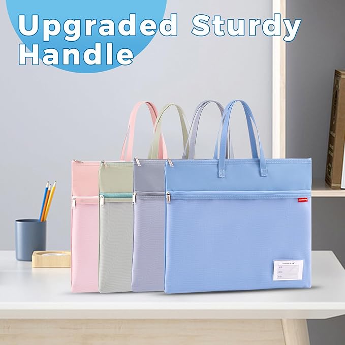 Pendancy Mesh Zipper Pouch A3 Size, Large Double Pocket Waterproof File Bag with Handle, 13x17 in Foldable Document Storage for Puzzle Project/Cross Stitch/Travel/Office（Advanced Blue）