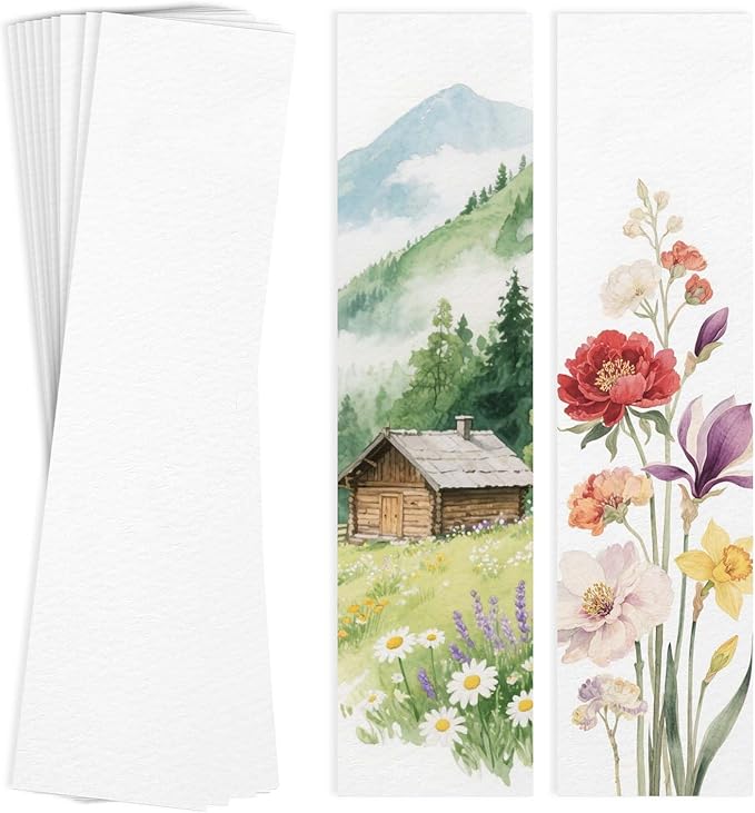 50 PCS Watercolor Paper Blank Bookmarks 1.9" x 7.8", 100% Cotton 140lb/300gsm Watercolor Paper Cards for DIY Classroom and Gifts Tags