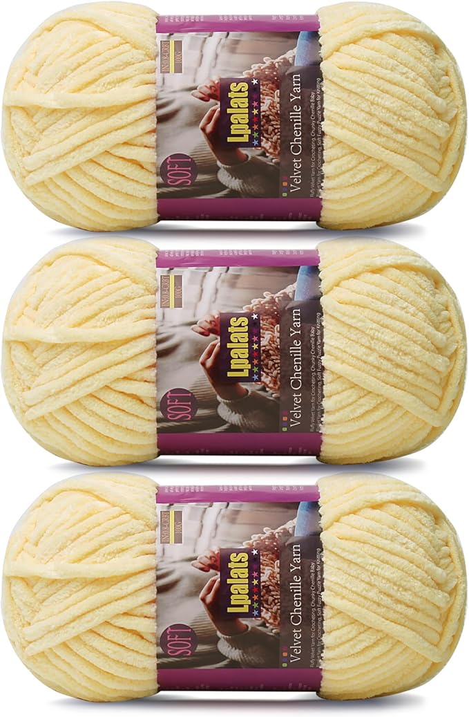 Chunky Chenille Yarn for Crocheting - 3x100g/3.5oz Baby Blanket Yarn for Crocheting Soft - 262 Yards Fluffy Thick Plush Yarns for Knitting Blankets Amigurumi (3, Goose Yellow)