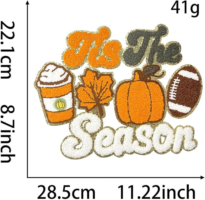 Fall Iron on Patches Pumpkin Maple Leaves Plaid Chenille Embroidery Sew on Stickers Applique for DIY Crafts T Shirt Clothing Jackets Backpacks Jeans Autumn Halloween Party Decorations Accessories